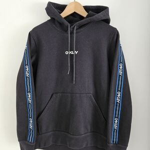 Oakley Black Hoodie with Blue Sleeve Stripes